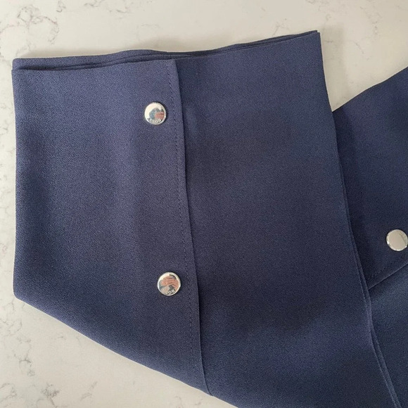 Hugo Boss Telareama Hi Rise Wide Leg Pants w Metal Button Detail Navy Sz 6 NWOT - Picture 4 of 12